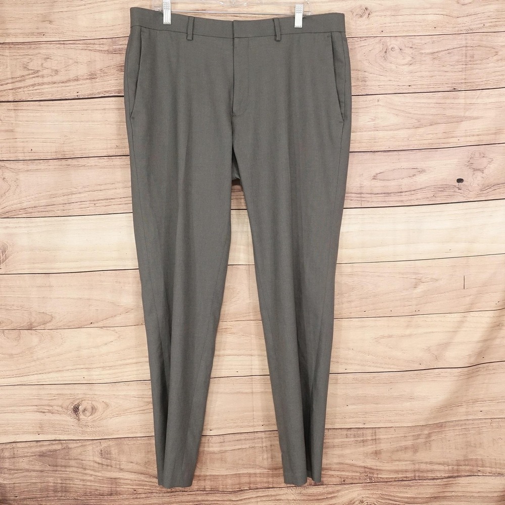 Reaction Kenneth Cole Dress Pants Mens 38x32 Gray Regular Fit Flat Front